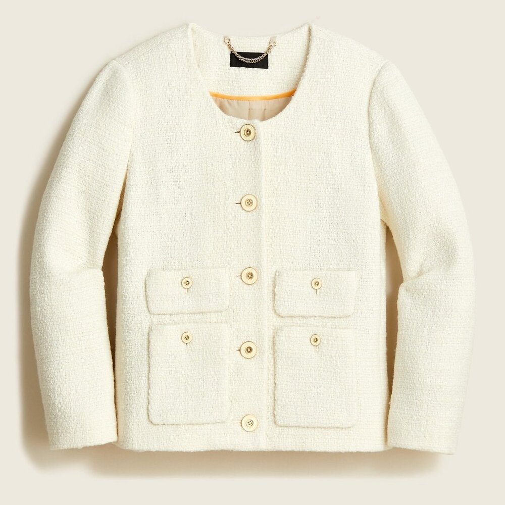 NWT J.Crew Lady Jacket in Ivory Maritime Tweed Collarless Wool Blend 12 - Picture 7 of 8